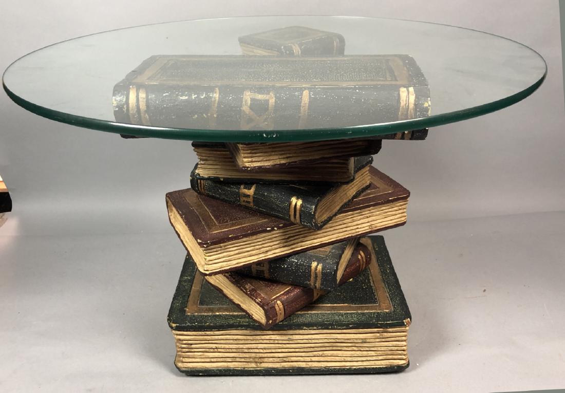 Figural Faux Book Base Glass Top Side Table. Mait (1 of 5)