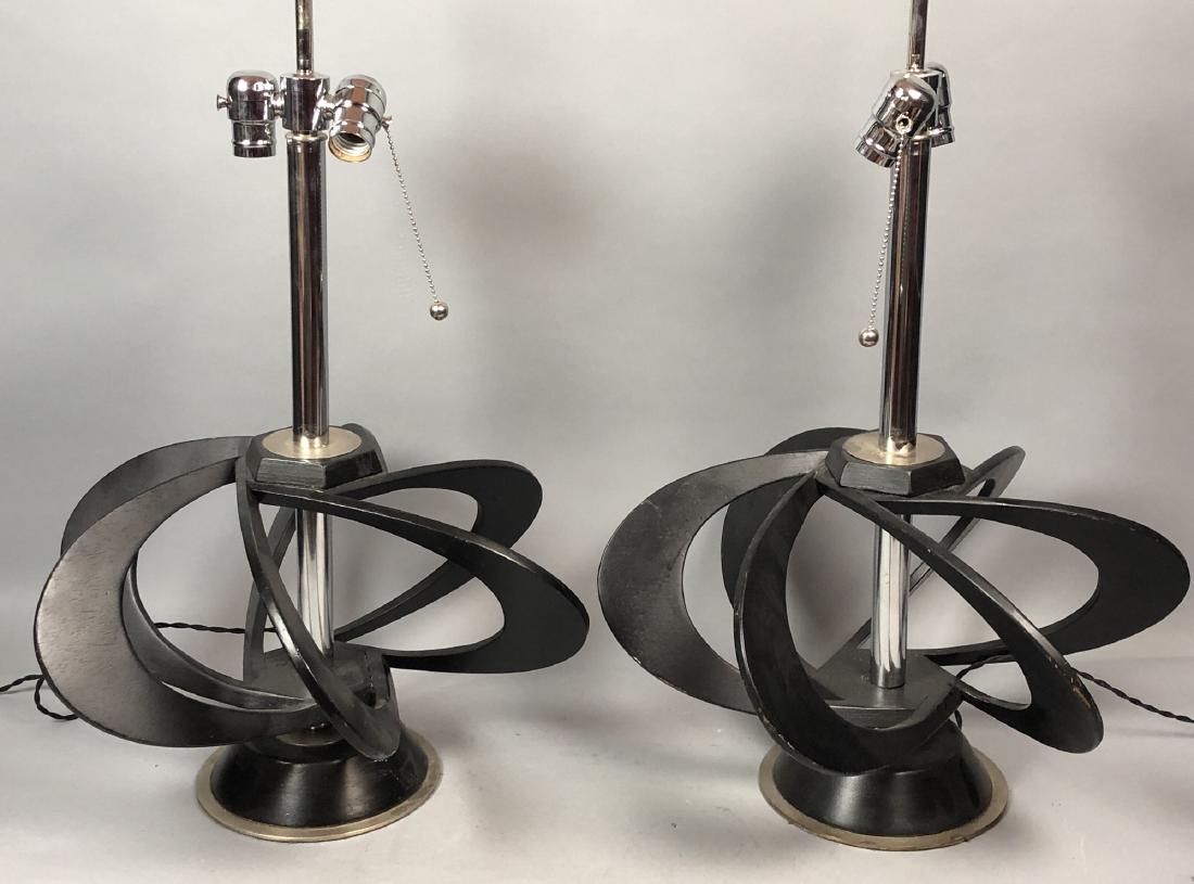 Pr Ebonized Wood Chrome Modernist Table Lamps. Op (1 of 6)