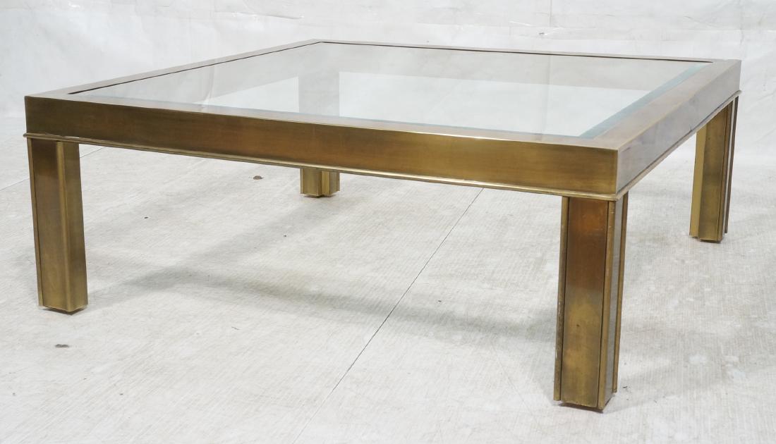 Large Mastercraft  Brass & Glass Square Coffee Ta (1 of 9)
