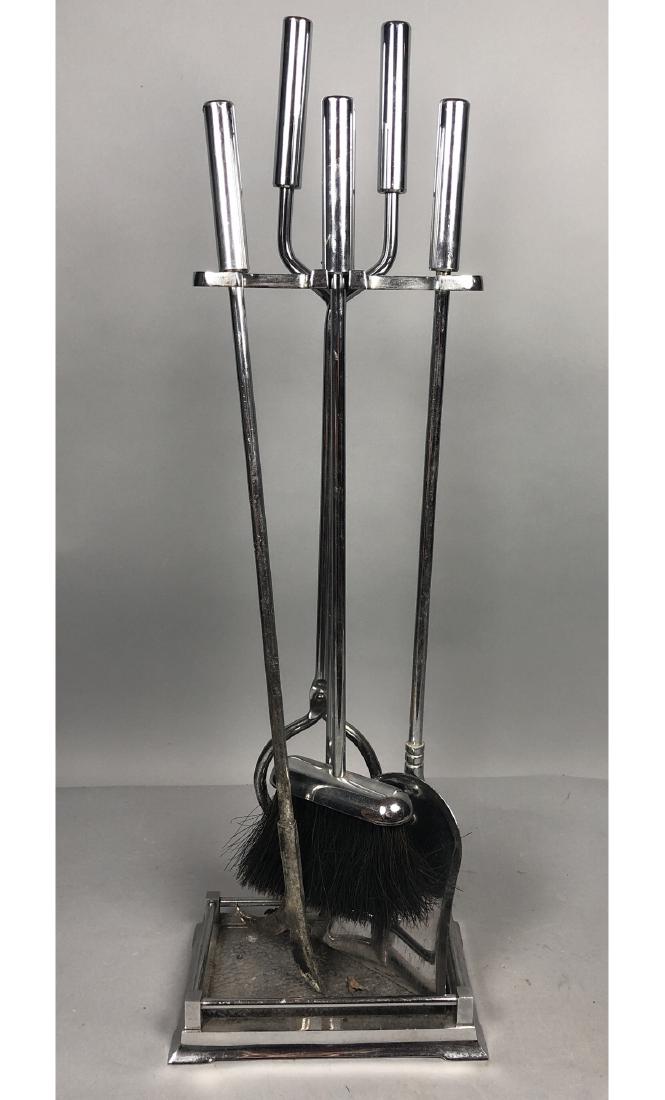 Set Modernist Chrome Fireplace Tools on Stand. (1 of 4)