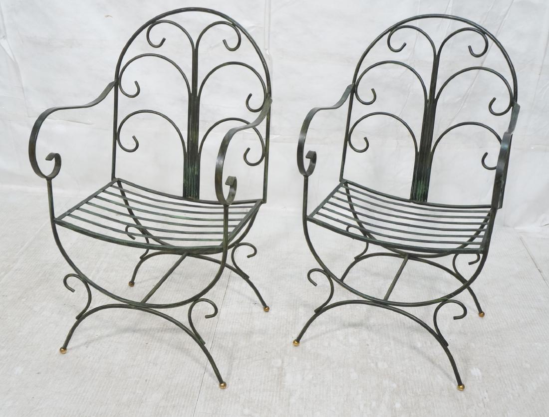 Pr Outdoor Metal Arm Chairs. Arched back, scroll (1 of 11)