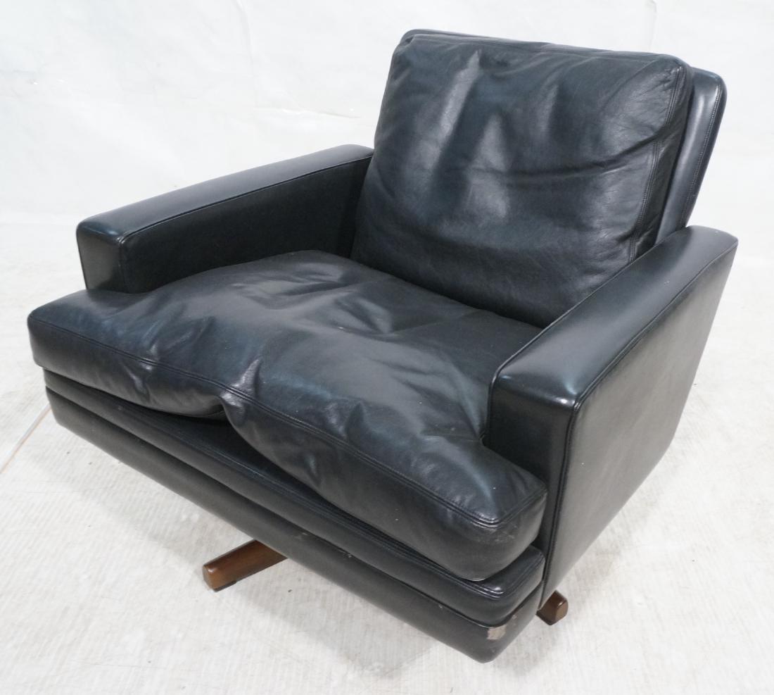 Dunbar Style Black Leather Swivel Lounge Chair. L (1 of 6)