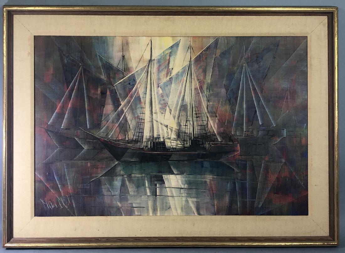 JOSEF MARCEL 20th Century ABSTRACT HARBOR - Signe: JOSEF MARCEL 20th Century ABSTRACT HARBOR - Signed lower left - Oil on canvas - Framed with liner - 24 x 36 in. (sight) - PROVENANCE: - Newman Galleries - Philadelphia, PA - -- Dimensions: ---