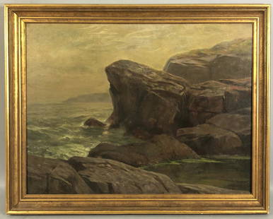 JAMES BRADE SWORD (AMERICAN, - 1839-1915) - ROCKY: JAMES BRADE SWORD (AMERICAN, - 1839-1915) - ROCKY SEASCAPE - Oil on panel - Framed - 20 x 28 in. (sight) - -- Dimensions: ---