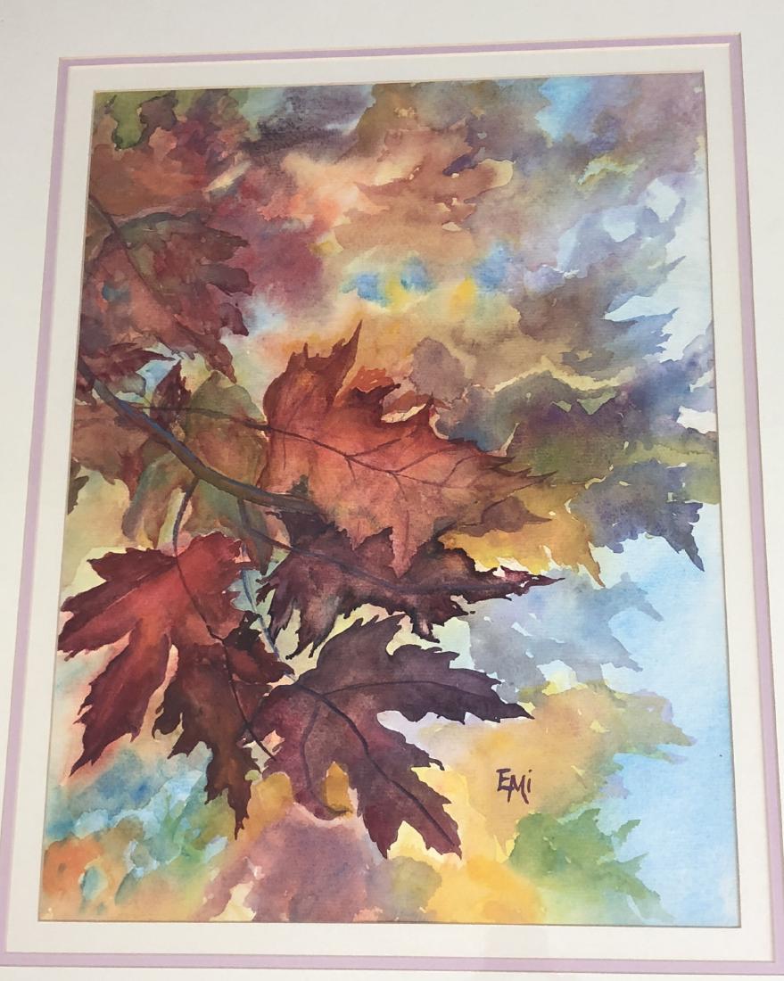 KINUKO EMI - 20th Century - AUTUMN FOLIAGE - Sign: KINUKO EMI - 20th Century - AUTUMN FOLIAGE - Signed lower right - Watercolor on paper - Framed, matted, and glazed - 22 1/2 x 17 in. (sight) - -- Dimensions: ---