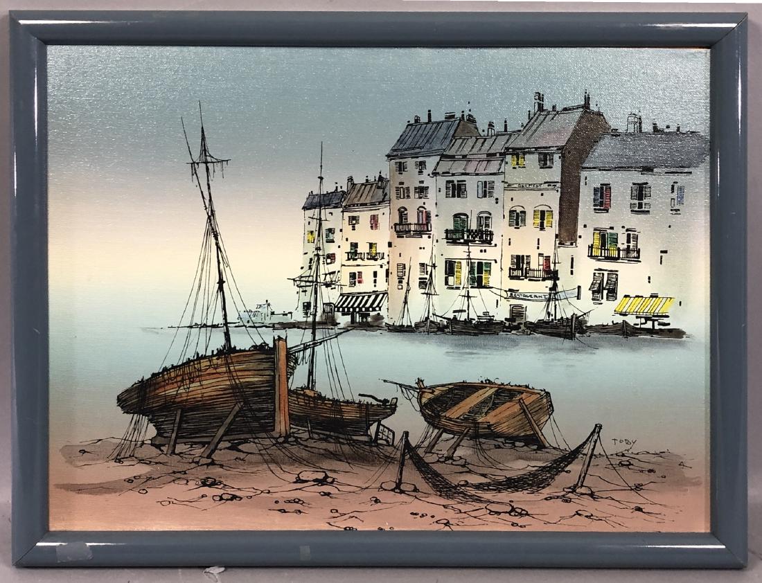 TOBY - 20th-21st Century - CONTINENTAL PORT LANDS: TOBY - 20th-21st Century - CONTINENTAL PORT LANDSCAPE - Signed middle right - GiclŽe on canvas - Framed - 13 1/2 x 17 in. (sight) - -- Dimensions: ---