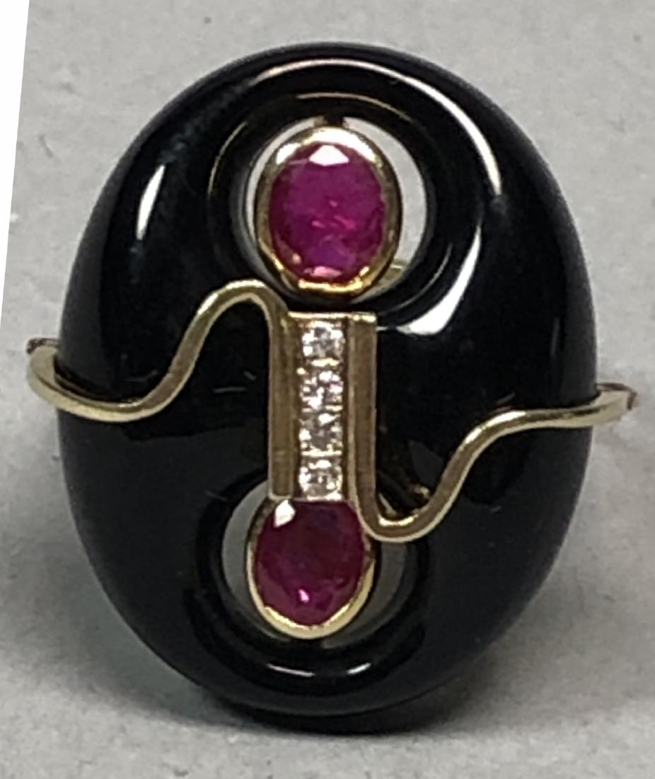 Contemporary Black Onyx Diamond 14K Gold Ring. Mo (1 of 5)