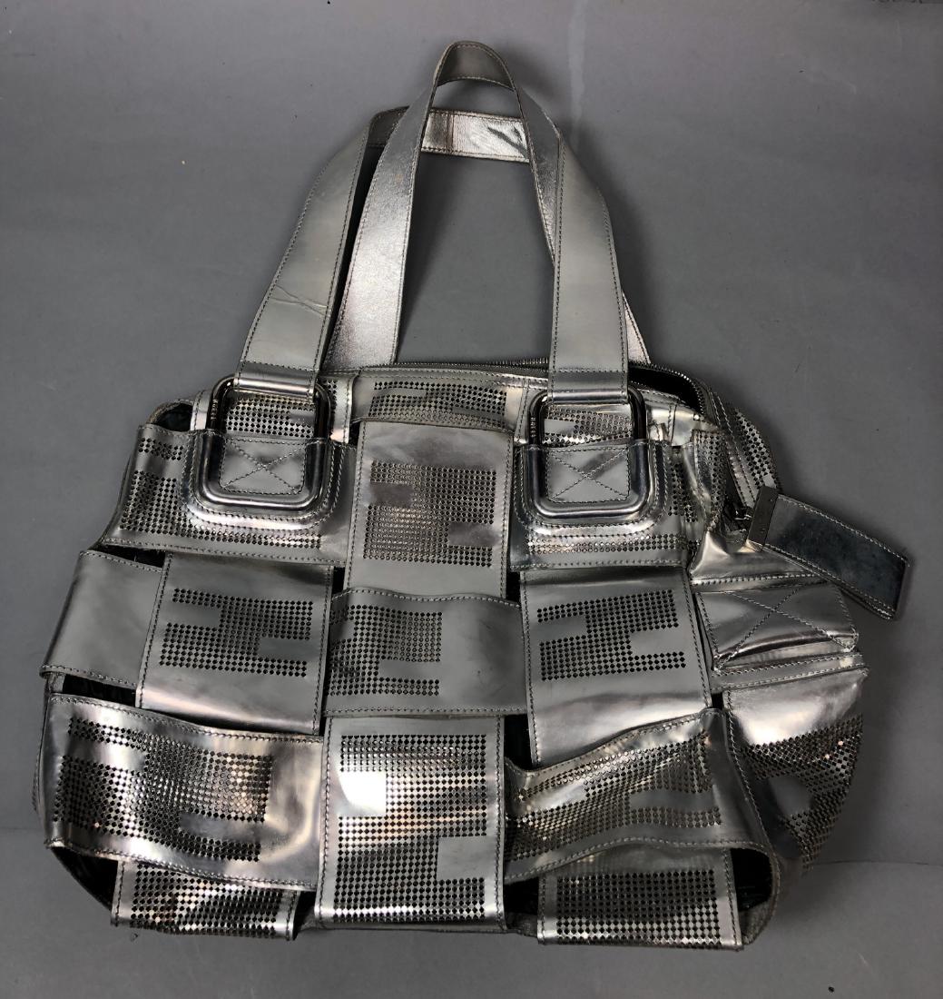 FENDI Italian Silver Metallic Woven Oversized Han (1 of 5)