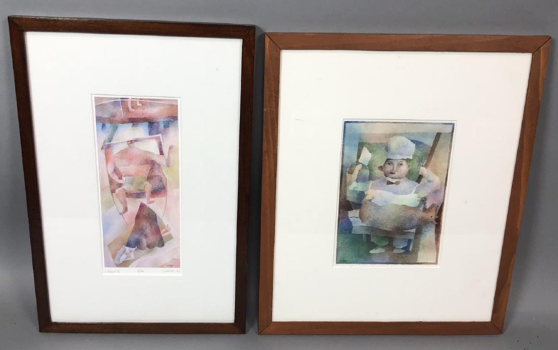 2pc Signed TOM WERNER Modernist Abstract Art. Wat (1 of 7)
