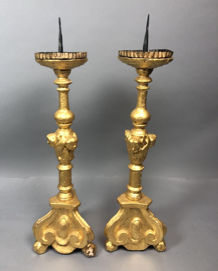Pr Gilt Carved Gilt Wood Cherub Candle Stands. 3 (1 of 6)