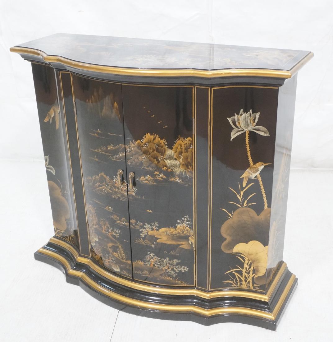 Black Lacquer Scenic Painted Asian Style Hall Cab (1 of 10)