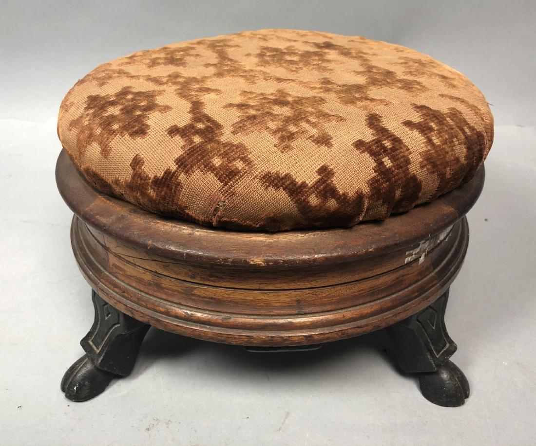 Antique Victorian Walnut Foot Stool Spittoon. Car (1 of 6)