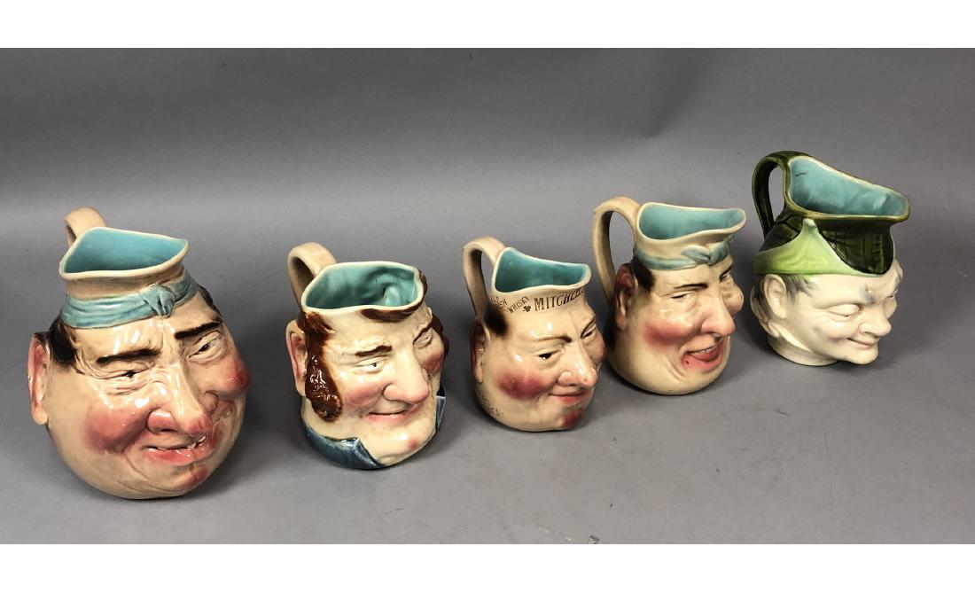 5pc Figural Face Majolica Pitcher. Sarreguemines (1 of 9)