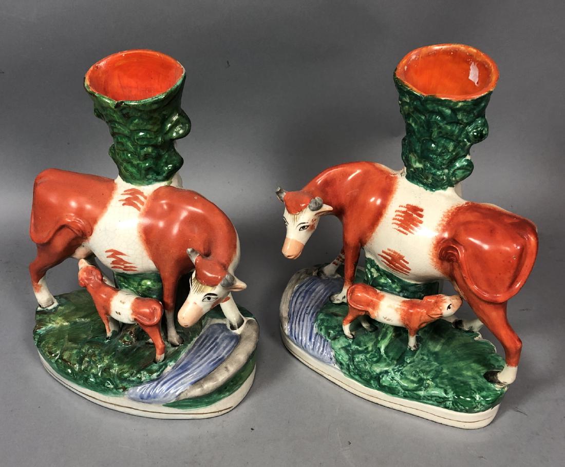 Pr Nursing Cow Majolica Spill Vases. Orange spott (1 of 7)