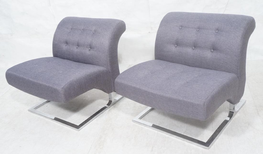 Pr Modernist Lounge Chairs. Gray Tufted Fabric. C (1 of 9)