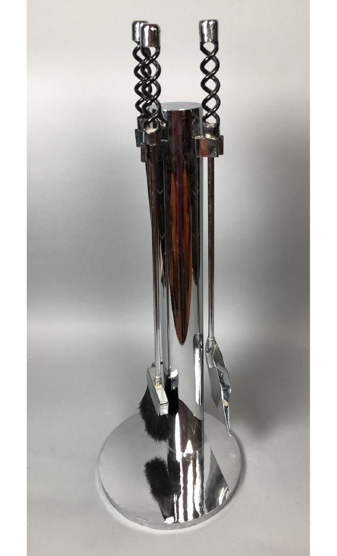 Modernist Chrome Fireplace Tools on Stand. Dark i (1 of 8)