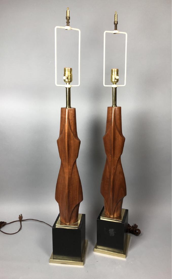 Pr LAUREL Carved Wood Modernist Table Lamps. Styl (1 of 10)