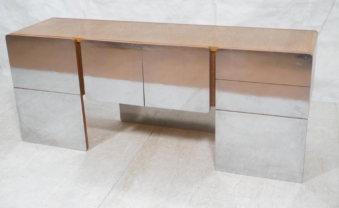 Modernist Mid Century Wood XCEPTION Credenza. Nat: Modernist Mid Century Wood XCEPTION Credenza. Natural Wood and ChromeMarked. Dated 1976. -- Dimensions: H: 29 inches: W: 71 inches: D: 19.75 inches ---