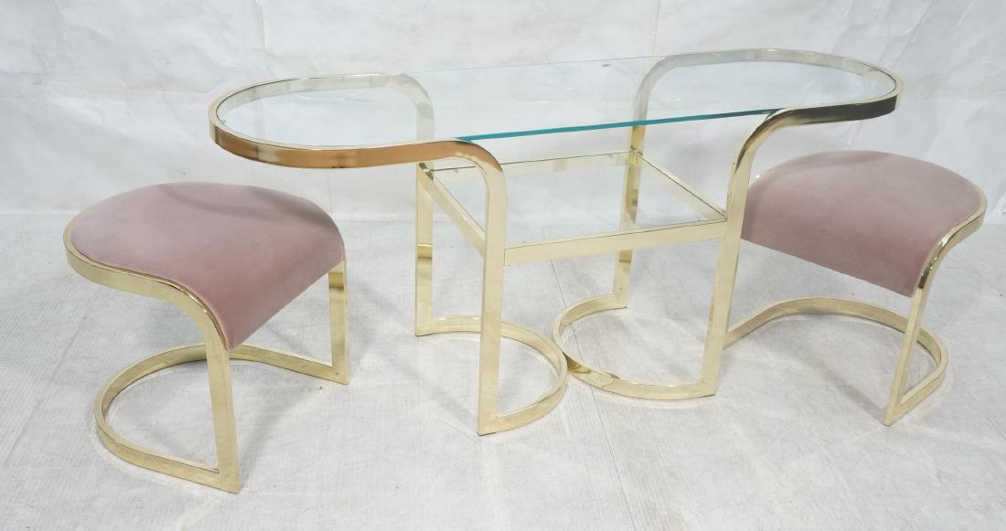 Brass Modernist Cafe Table 2 Chairs. Glass top on (1 of 8)