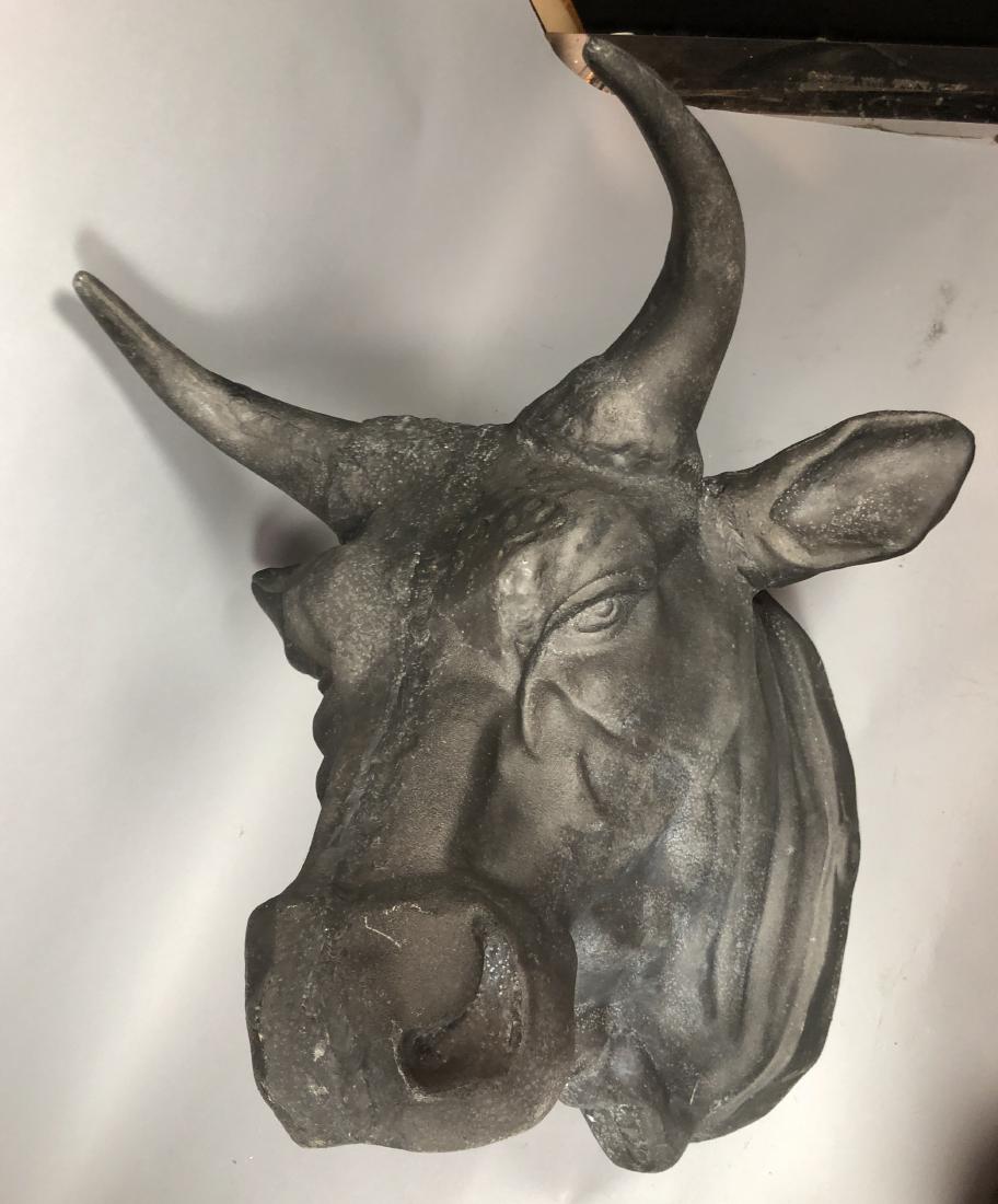 Large Cast Metal Bull Head Wall Mount. Painted bl