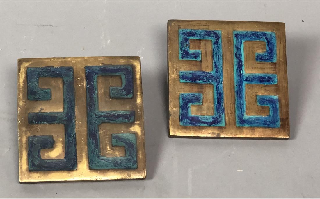 Pr PEPE MENDOZA Bronze Enamel Square Doorknobs. B (1 of 7)
