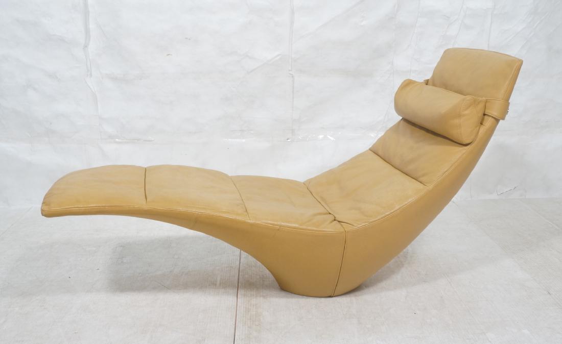 NATUZZI Light Brown Pebble Leather Chaise Lounge.
