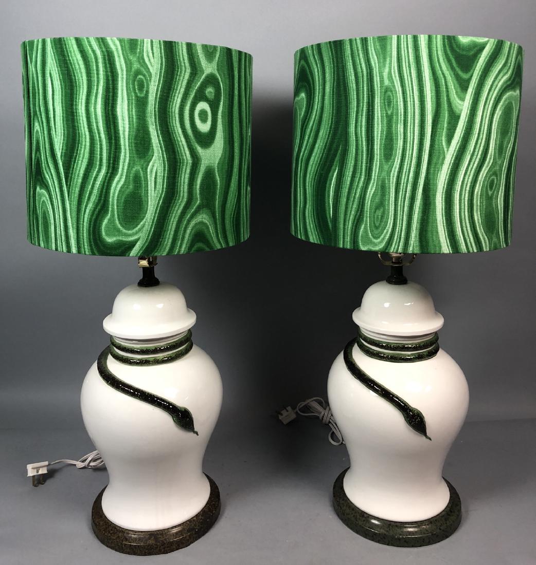 Pr Fornasetti Style Snake Pottery Lamps. Glazed w (1 of 7)