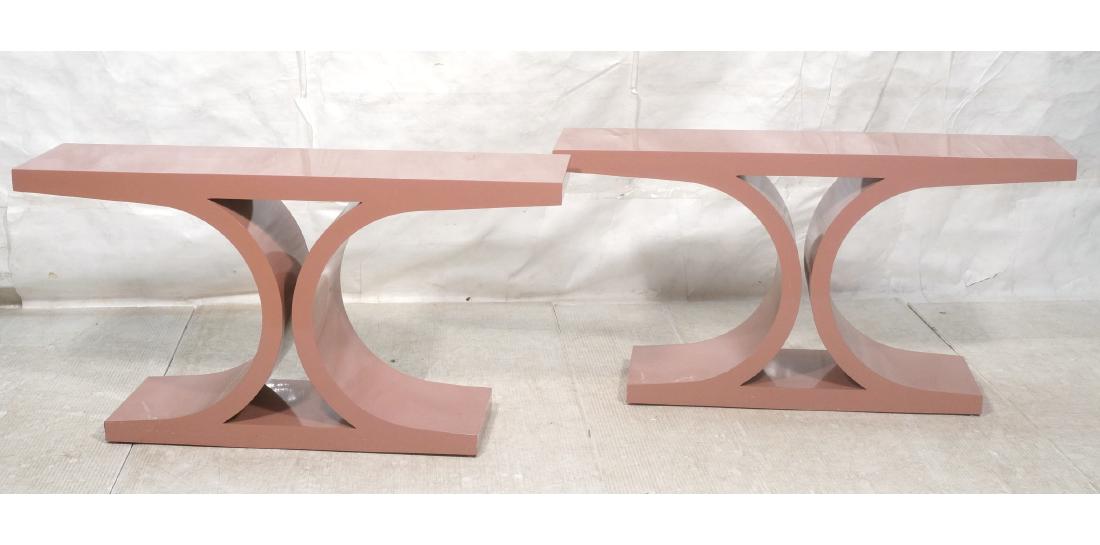 Pr Mauve Lacquered Modernist Sofa Console Tables. (1 of 13)