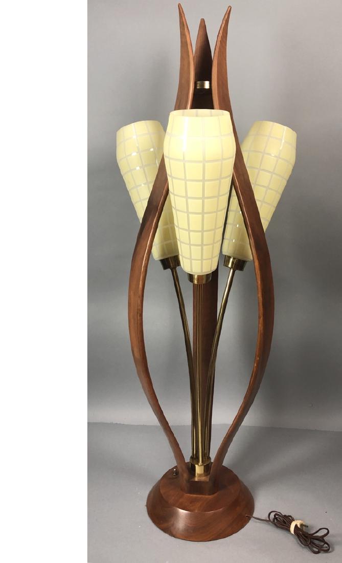 American Modern Walnut Brass Floral Tulip Lamp wi (1 of 7)