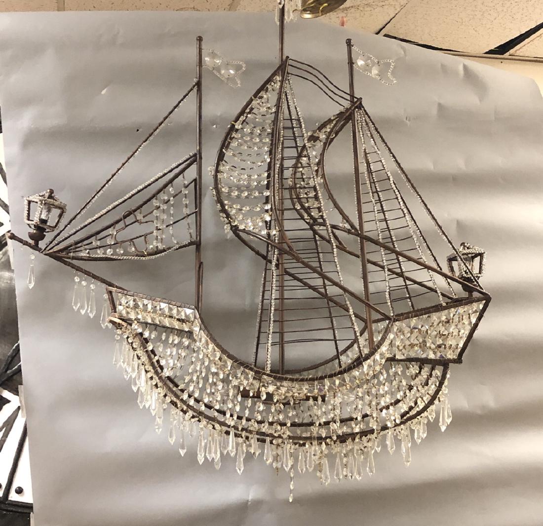 Metal Frame Crystal Prism Sailing Ship Chandelier