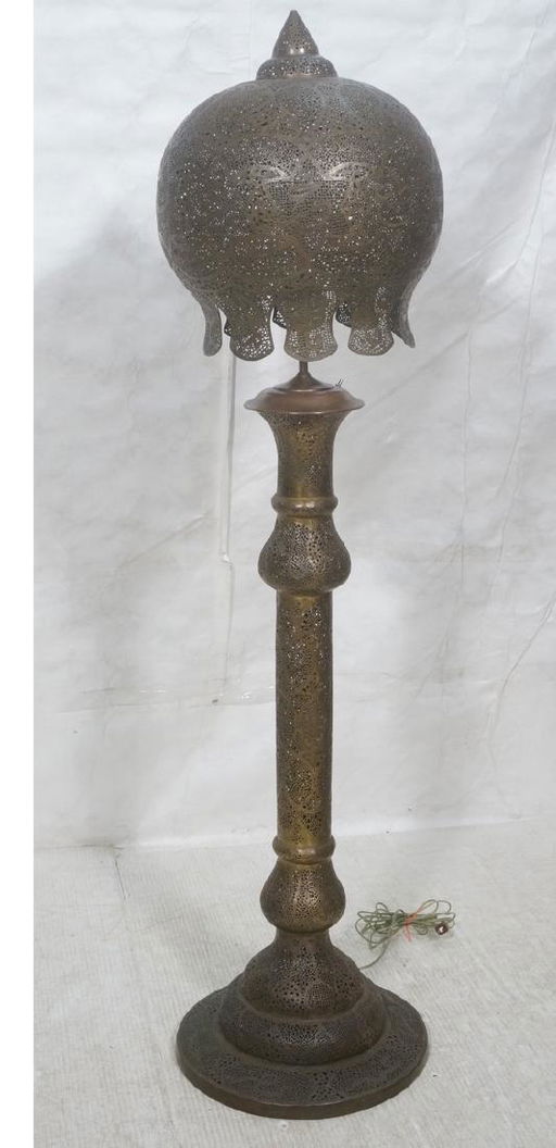 Middle Eastern Pierced Brass Ornate Floor Lamp B