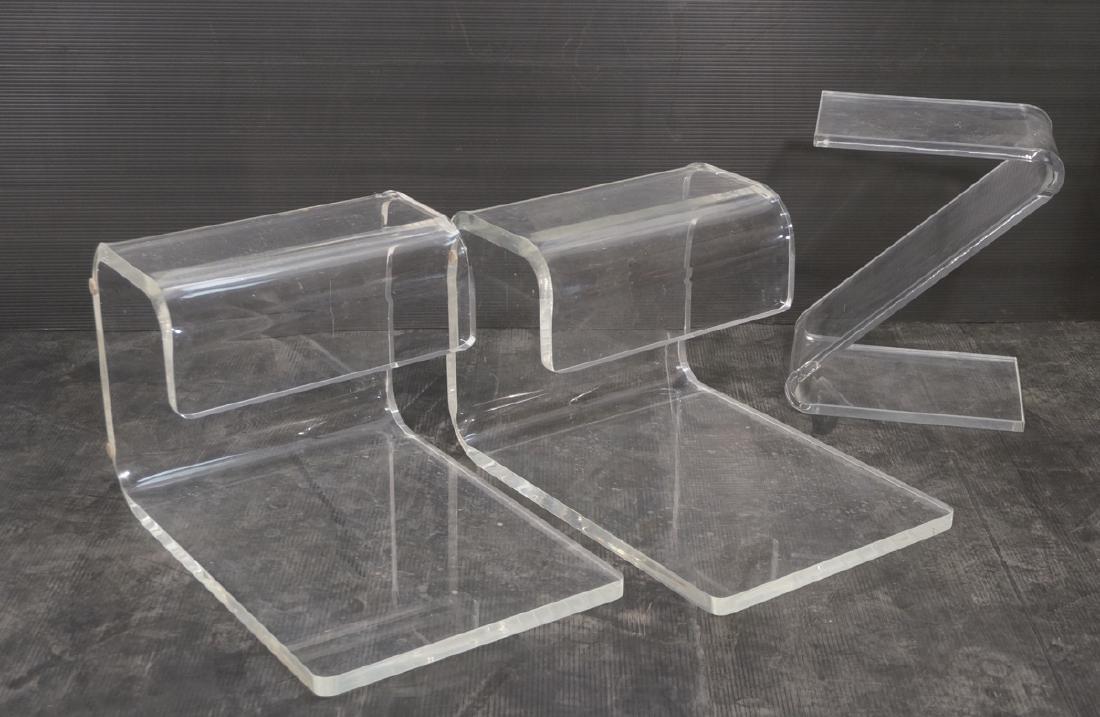 3pc Mid Century Lucite Lot.  Molded Z table stand (1 of 10)