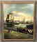 VAN ESSEN Dock Scene Oil Painting. Sailing ship w
