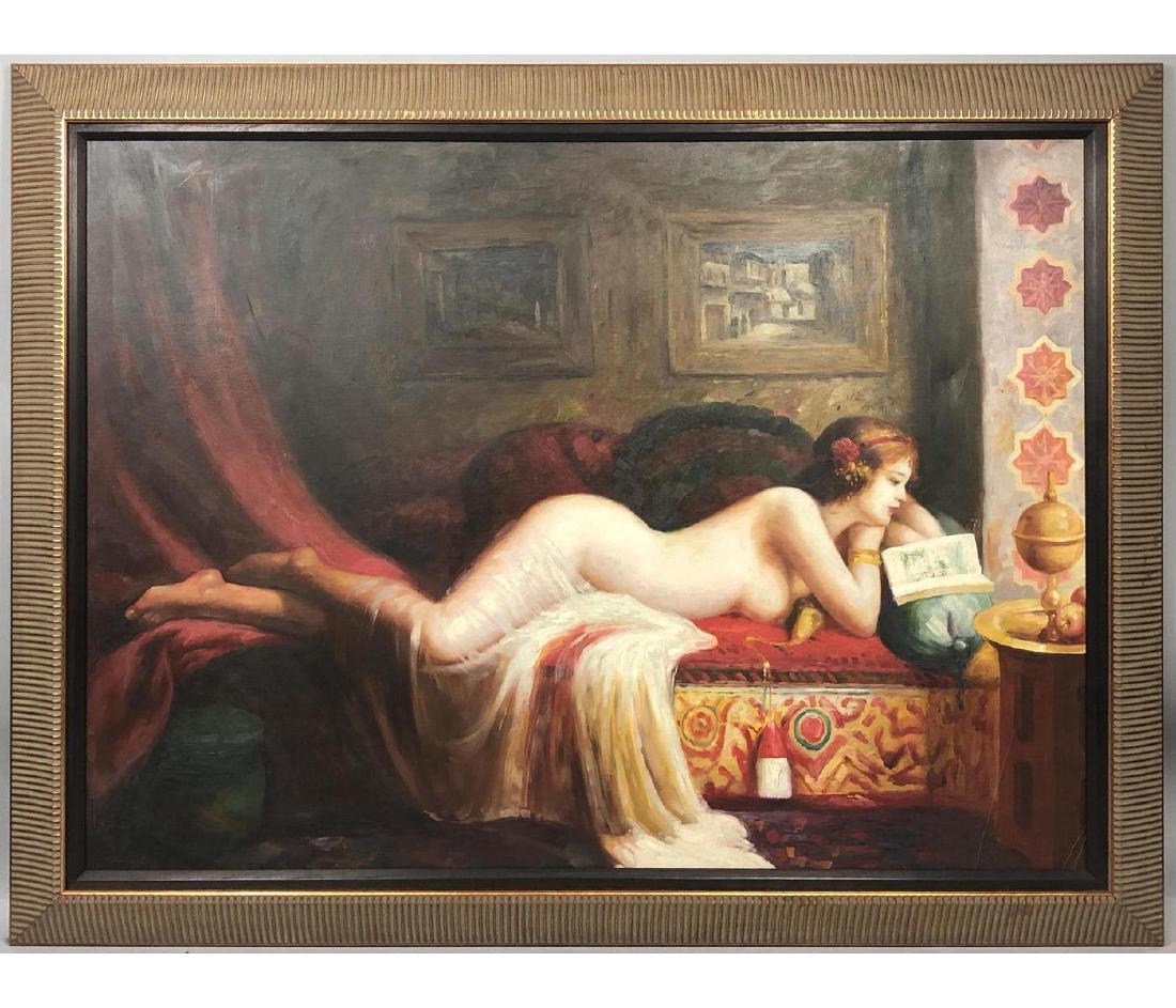 Odalisque Reclining Nude Female Oil Painting.: Odalisque Reclining Nude Female Oil Painting. -- Dimensions: Image Size: H: 29 inches: W: 39 inches ---