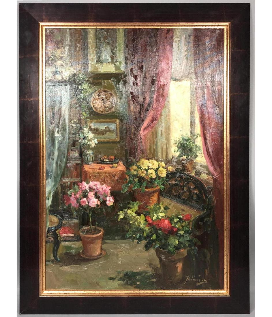 Signed Oil Painting Interior Scene. Carved settee Jan 29, 2019