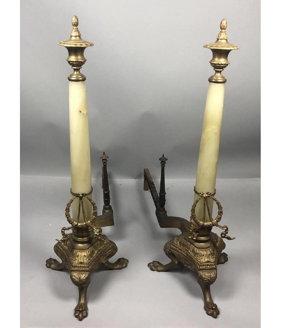 Pr Antique Paw Foot Brass Andirons. Tripod base w (1 of 7)