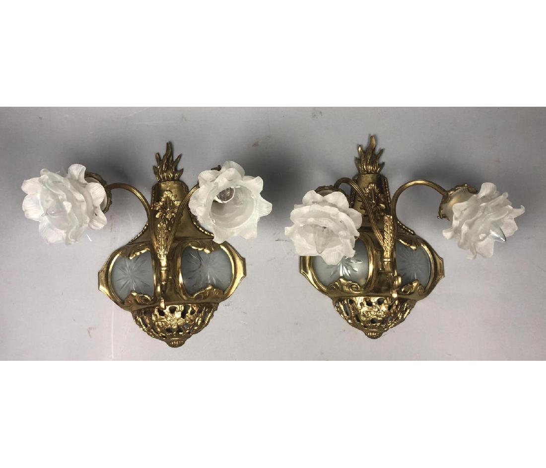 Pr of Brass & Cut Crystal Wall Sconces. 2 brass a (1 of 7)
