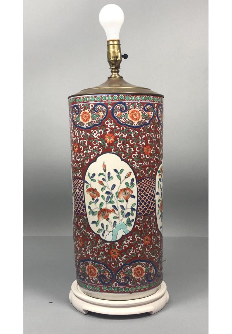 Lg Stoneware Asian Table Lamp. Column with enamel (1 of 6)
