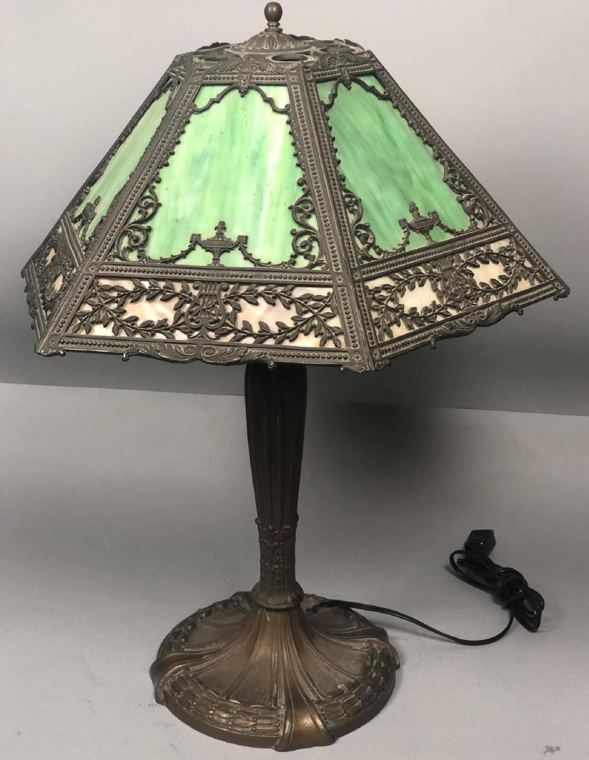 Vintage Slag Glass Metal Frame Table Lamp. Hexago (1 of 7)