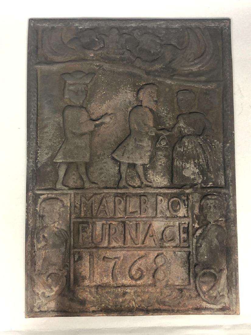 Heavy Iron MARLBRO FURNACE Fire Back. Figural rai: Heavy Iron MARLBRO FURNACE Fire Back. Figural raised detail.-- Dimensions: H: 22.5 inches: W: 16 inches: D: .5 inches ---