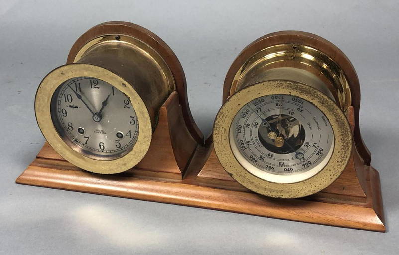 Chelsea Ship Bell Clock Barometer. 2 Brass Cased