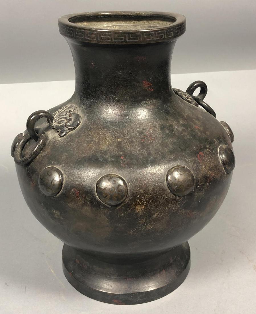Heavy Asian Cast Bronze Vase. Figural applied han (1 of 8)