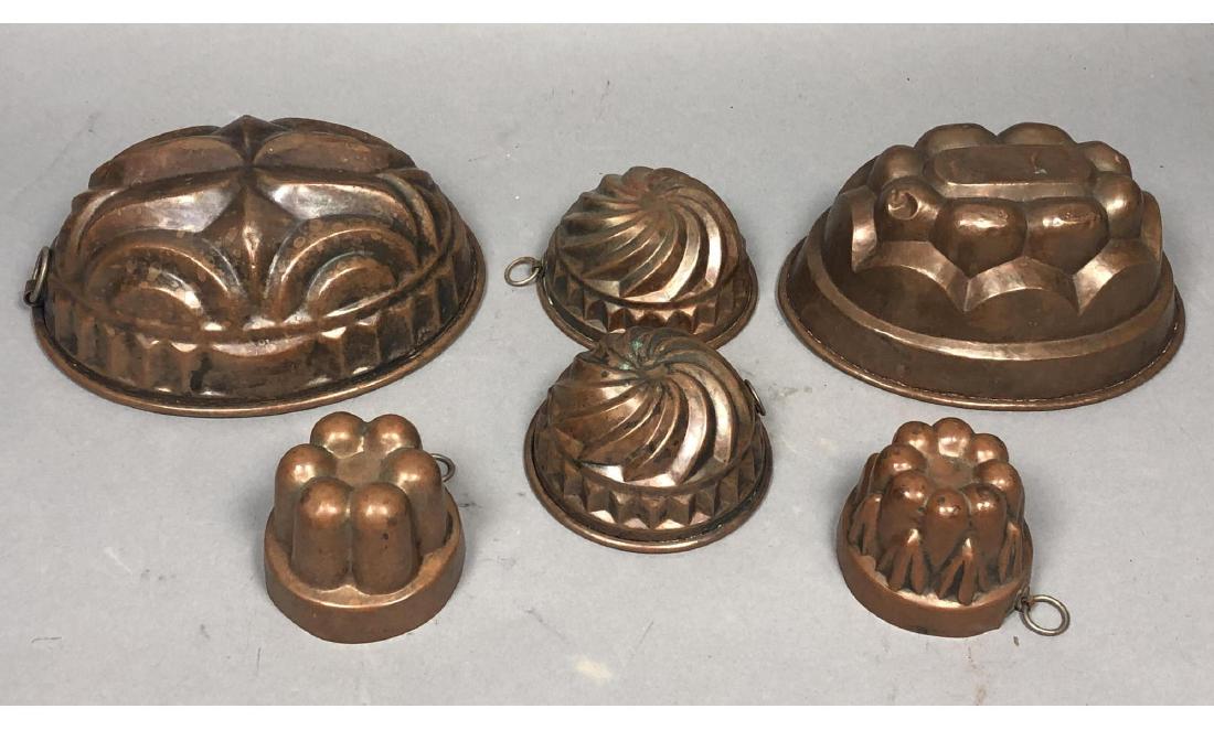 6pc Antique Copper Jello Molds. 2 large oval mold (1 of 11)