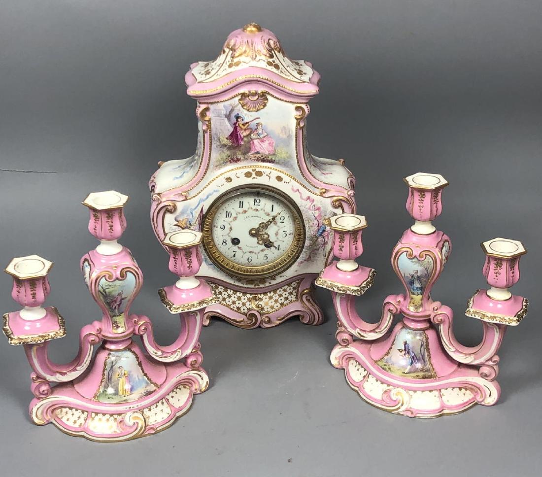 3pcs French Porcelain Clock Set.  Hand Painted. (1 of 14)