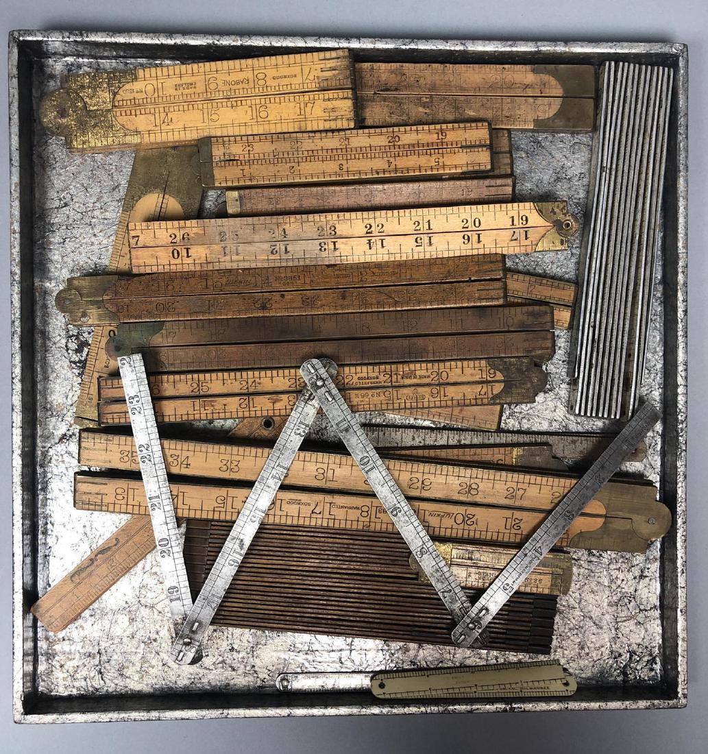 23pc Lot Antique Folding Rulers. Wood, Metal, Alu (1 of 11)