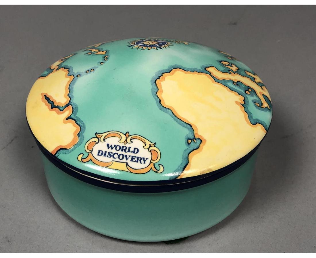 TIFFANY & CO. 'World Discovery' Porcelain Match B: TIFFANY & CO. 'World Discovery' Porcelain Match Box. Domed lid with map image. Marked Tiffany & Co. France. Tauck. -- Dimensions: H: 3 inches: W: 5.5 inches: D: 5.5 inches --- US Shipping charge: $35