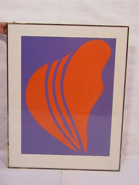 Signed and Dated 70 Jack Youngerman Print. Orange: Signed and Dated 70 Jack Youngerman Print. Orange and Blue Dimensions: H: 35 inches: W: 26 inches Condition: Paper has some waves to edge. US Shipping charge: Pick up or shipping quote from outside sh
