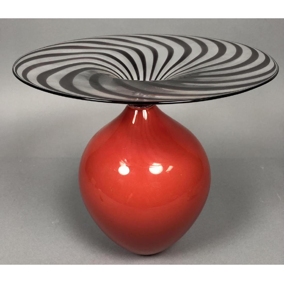 Large Signed NONFOUX Art Glass Vase. Red body wit (1 of 4)