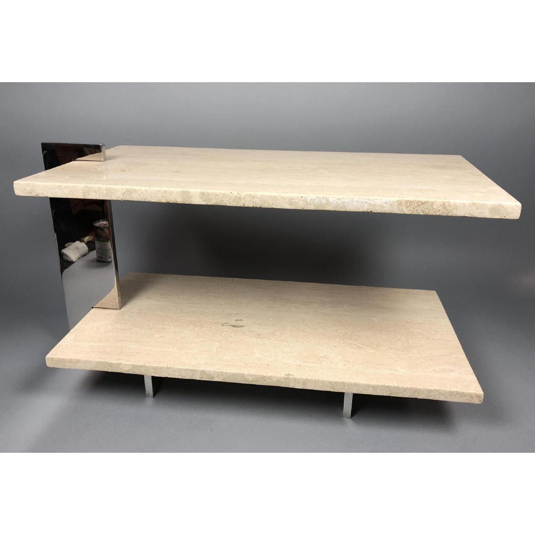 BRUETON Bi-Level Travertine & Chrome Side Table. (1 of 8)