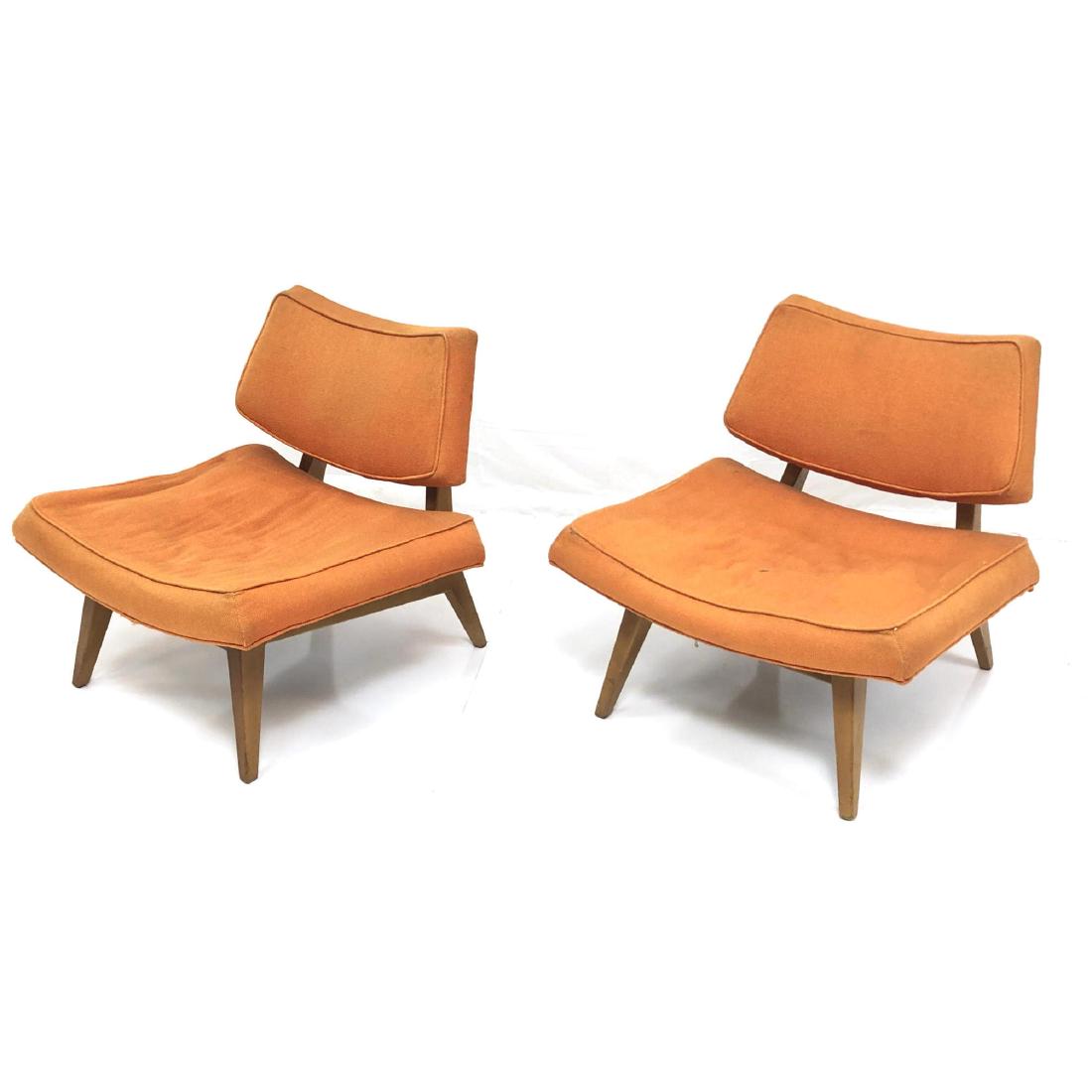 Pr JENS RISOM Orange Upholstered Lounge Chairs. W (1 of 10)